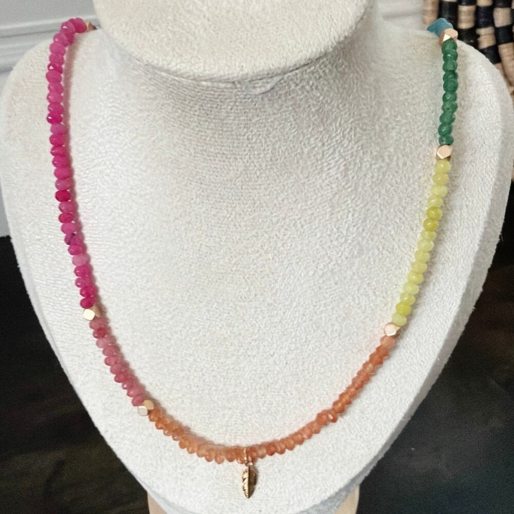 Second Bloom Studio Artisan Rainbow Agate Wrap Necklace 25.25" Bracelet Gold